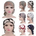 thumbnail image 3 of AUQ Meidiya Pre Tied Chemo Cancer Head Scarf Hat Cap Fashion Leaf Print Turban Headwear Women Women's Ruffle Beanie Scarf, 3 of 8