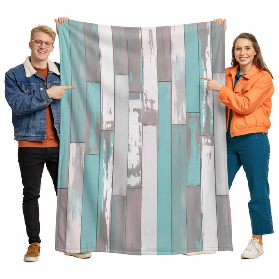 Flannel Fleece Throw Blankets Retro Green White Wood Board Throws Blankets, Abstract Geometric Stripes Lightweight Soft Warm Blanket for Couch Sofa Bed Living Room All Season Use, 40x60in