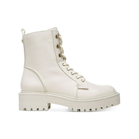 

SAM EDELMAN Womens Ivory Lace Water Resistant Lug Sole Lue Round Toe Block Heel Zip-Up Leather Combat Boots 11 M