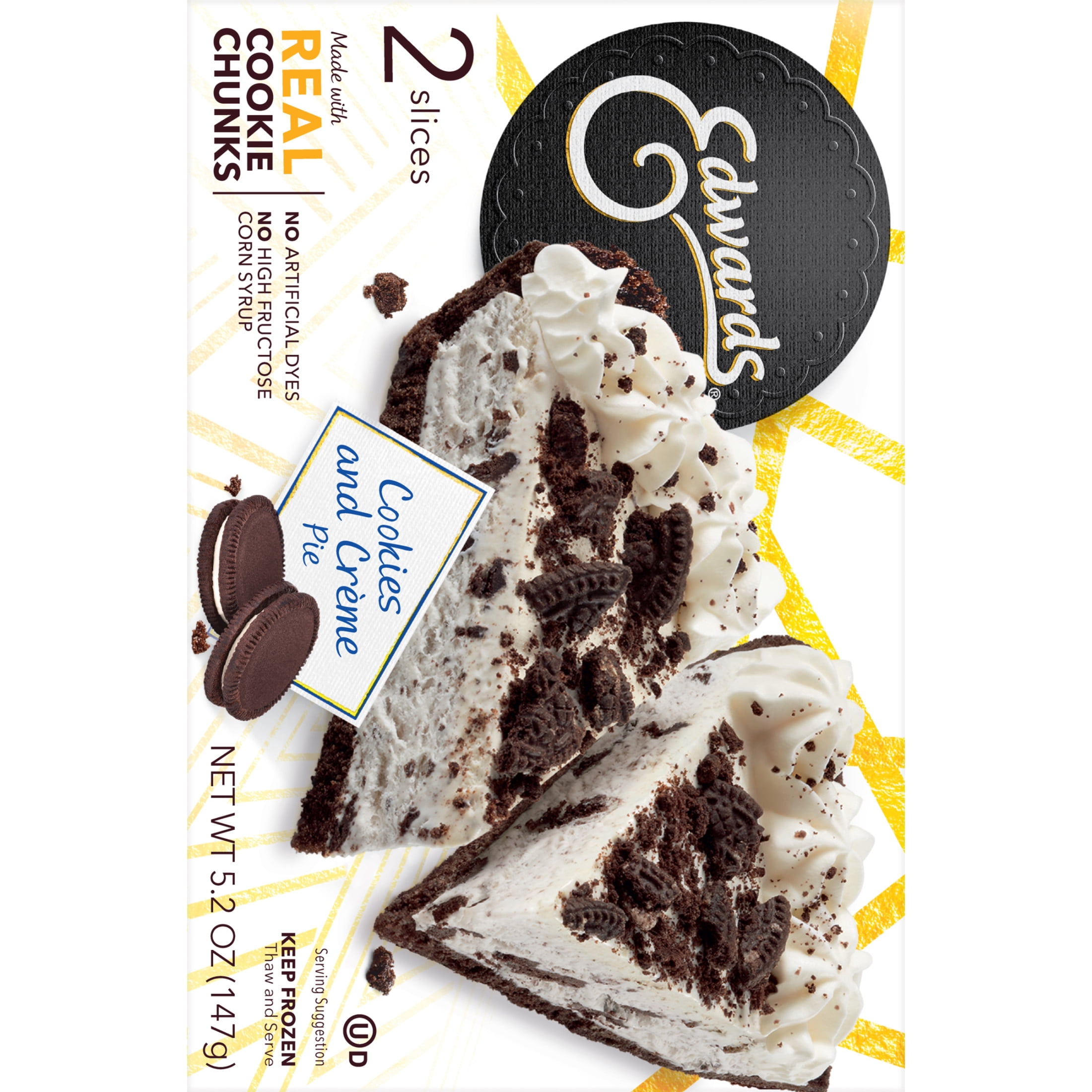 Edwards Singles Desserts Frozen Cookies & Crème Pie, 5.2 oz 2 Pack