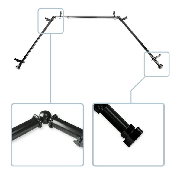 Rene 13/16" Bay Window curtain rod 20"-36", 38"-72" - Black,(ABay-37-2)