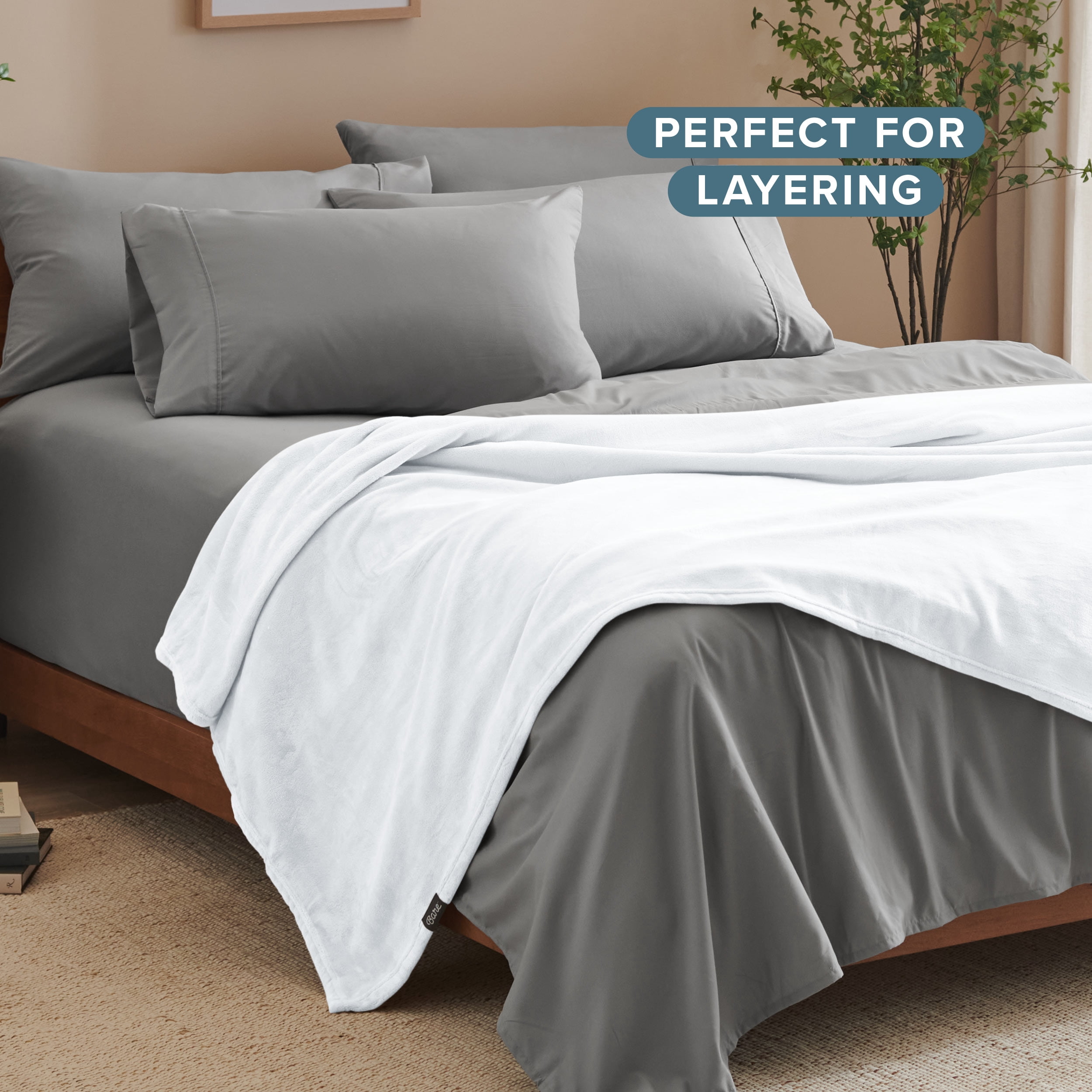 Bare Home Microplush Fleece Blanket - 300 GSM - Fuzzy Microfleece - Soft & Plush - Throw XL, White