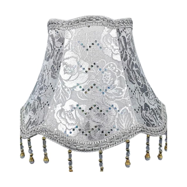 Lámpara de tela lámpara de mesa/lámpara de lámpara de tela de lámpara para salón de la sala de estar Estampado de flores plateadas