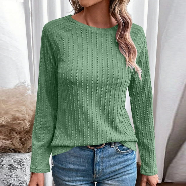 Women's Long Sleeve Round Neck Casual Top - Polyester Print Blouse for Daily Wear