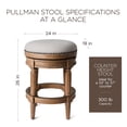thumbnail image 4 of Maven Lane 26" Pullman Backless Counter Height Stool - Handcrafted Swivel Counter Stool with Weathered Oak Finish and Sand Color Fabric Upholstery - Ideal for Kitchens, Breakfast Bars and Dining Areas, 4 of 8