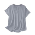 thumbnail image 4 of CBASIHI Womens Oversized Short Sleeve Tops- Summer V Neck Casual Vintage Basic T Shirts Gray Size S, 4 of 9
