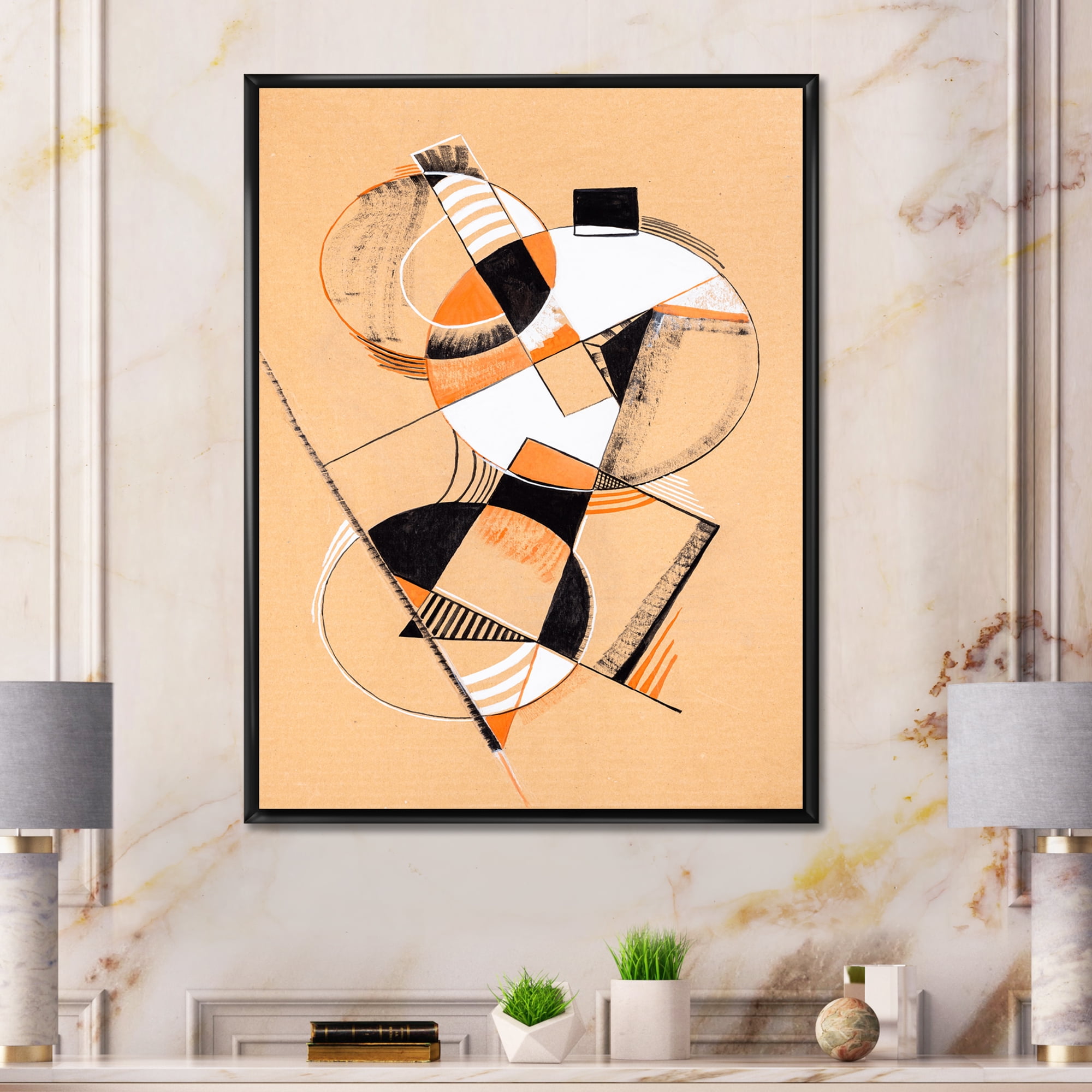 Designart 'Abstract Compositions Of Colored Geometric V' Modern Framed Canvas Wall Art Print