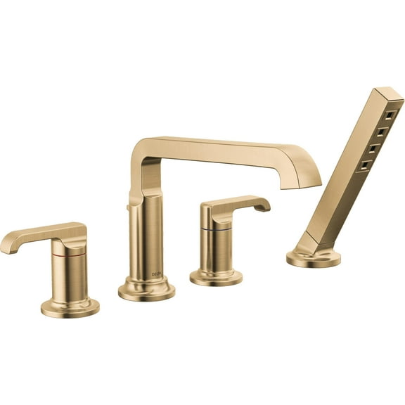 Delta T4789-Lhp Tetra Tub Deck Mounted Roman Tub Filler - Lumicoat Champagne Bronze