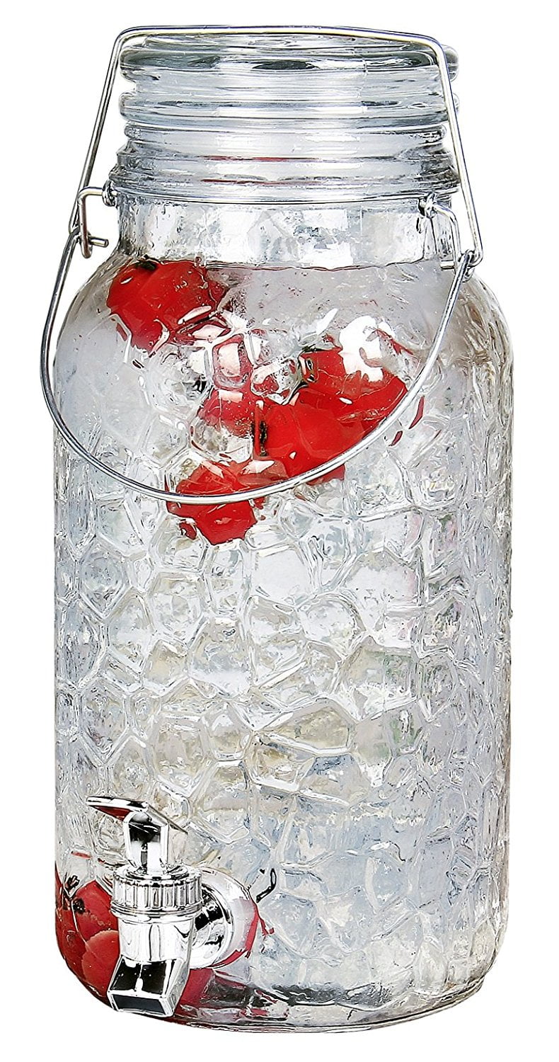 Clear Estilo 1.5 gallon Glass Mason Jar Beverage Drink Dispenser With Ice Bucket Stand And Leak-Free Spigot 