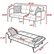 Gewnee 67.72”Teddy Velvet Futon Sofa Bed,Modern Convertible Futon Couch with Adjustable Backrest and Armrest,Folding Sleeper Sofa with 2 Pillows for Living Room & Office.
