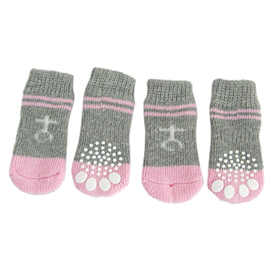 Unique Bargains Pink and Gray Nonslip Warm Knitted Socks Booties for Pet Dogs