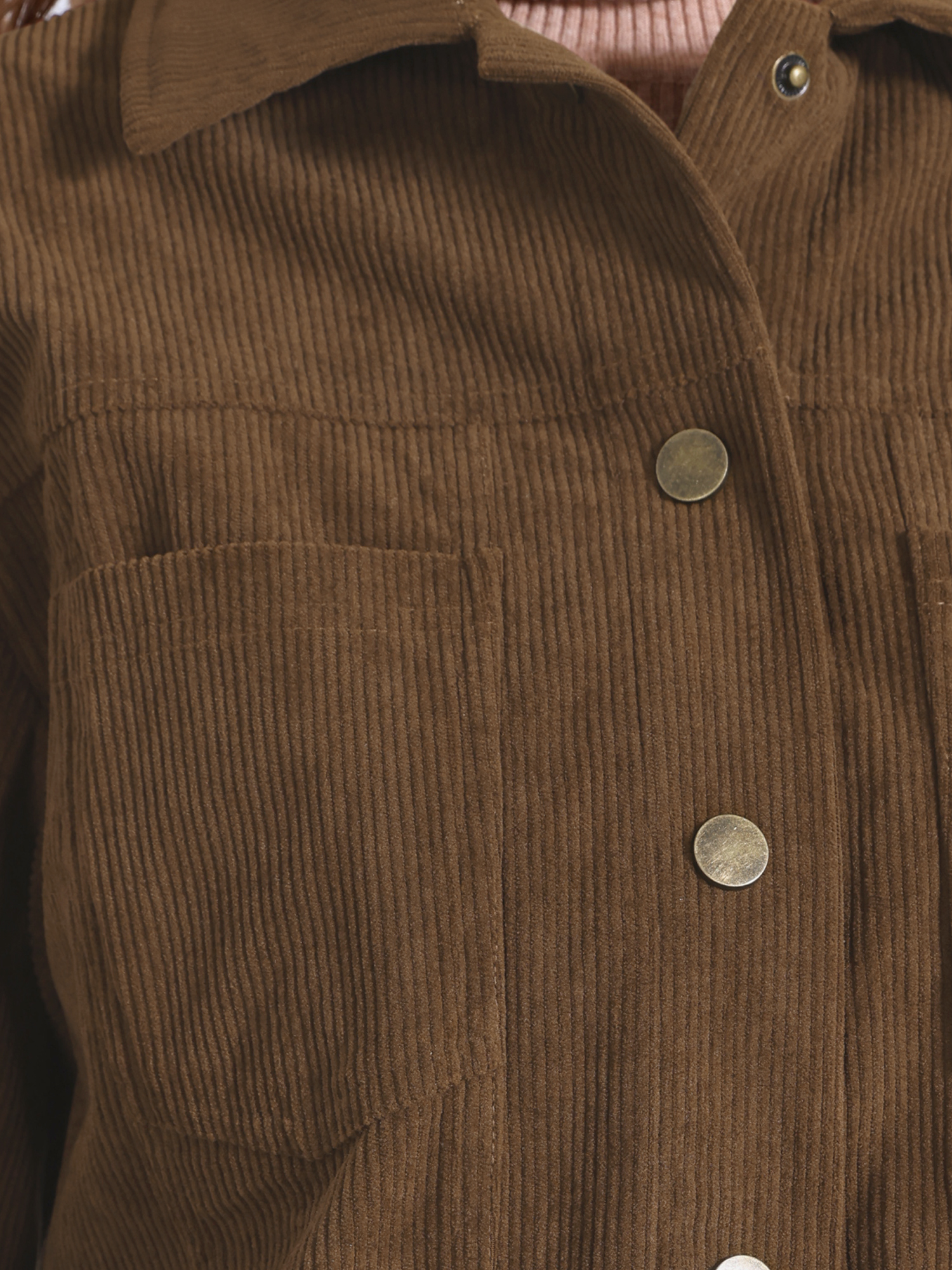 DARING DIVA Women's Corduroy Long Sleeve Button Down Shacket Jacket L Brown