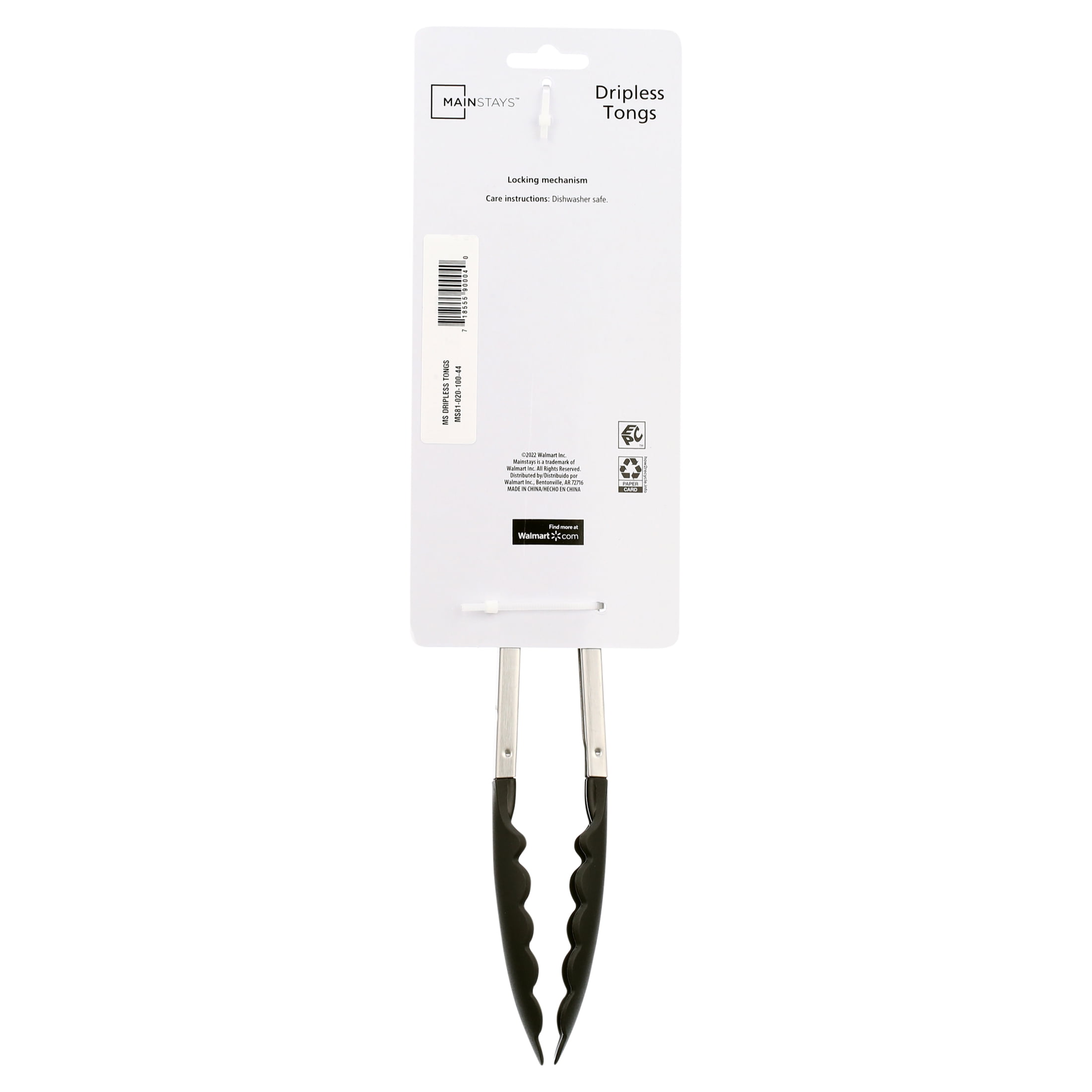Mainstays Stainless Steel and Black Dripless Tongs