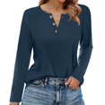thumbnail image 3 of Hearthz Womens Long Sleeve T Shirts Fall V Neck Cotton Shirts for Women Henley Button Down Women Blouses Plus Size, 3 of 7