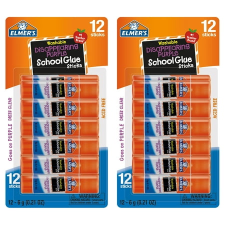 (2 pack) Elmer's Disappearing Purple Washable School Glue Sticks, 6 Gram, 12 Count