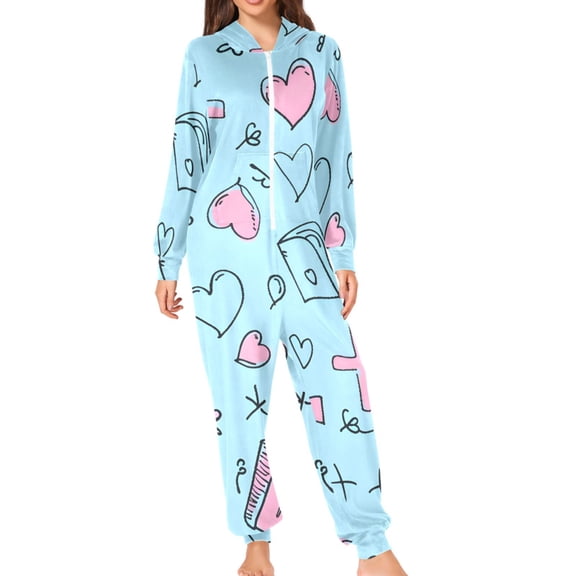 Doddle Crosses Bibles Hearts Adult's Hoodie Onesie Jumpsuit One-Piece Pajamas with Zipper Unisex for Holiday S