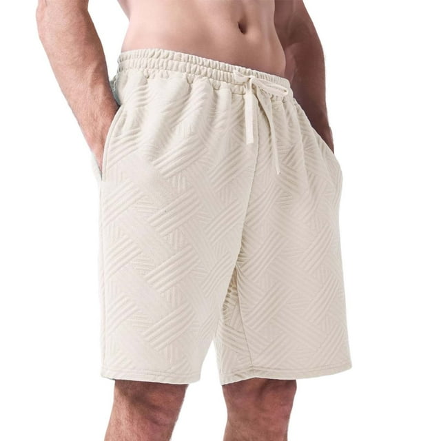 Pantalones cortos informales con cordón en la cintura para hombre: poliéster, estampado texturizado para el verano.