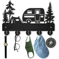 Camper Wall Mount Coat Rack Wooden Camping Key Holder for Wall 11.8×8inch Outdoor Key Rack Hanger Camping Key Hook Durable 5 Alloy Hooks for Camping Decor Accessories Travel Trailers Gift