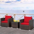 thumbnail image 1 of Costway 3PCS Patio Rattan Furniture Set Conversation Sofa Cushioned Garden Red, 1 of 9
