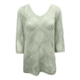thumbnail image 5 of Plus Size Women's Openwork Knit Sweater Top, V-Neck Batwing Sleeve Loose Crochet Blouse, Casual Lightweight Summer Cover-Up, 8 Colors, Sizes S-5XL, 5 of 5