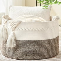 Large Blanket Basket (20"x13"),Woven Baskets for storage Baby Laundry Hamper, Cotton Rope Blanket Basket for Living Room, Laundry, Nursery, Pillows, Baby Toy chest (White/Beige)