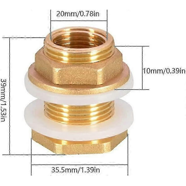 2pcs Dn20 3/4 Brass Water Tank Water Hose Fitting Adapter Faucet Rain Bucket Socket Brass Tank Socket