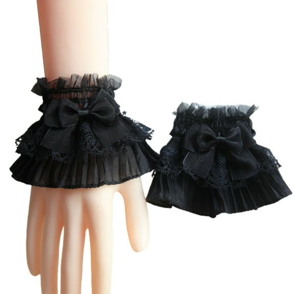 Yokua Lolita Lace False Sleeves Steampunk Ruffle Lace False Cuffs Wrist Horn Cuff