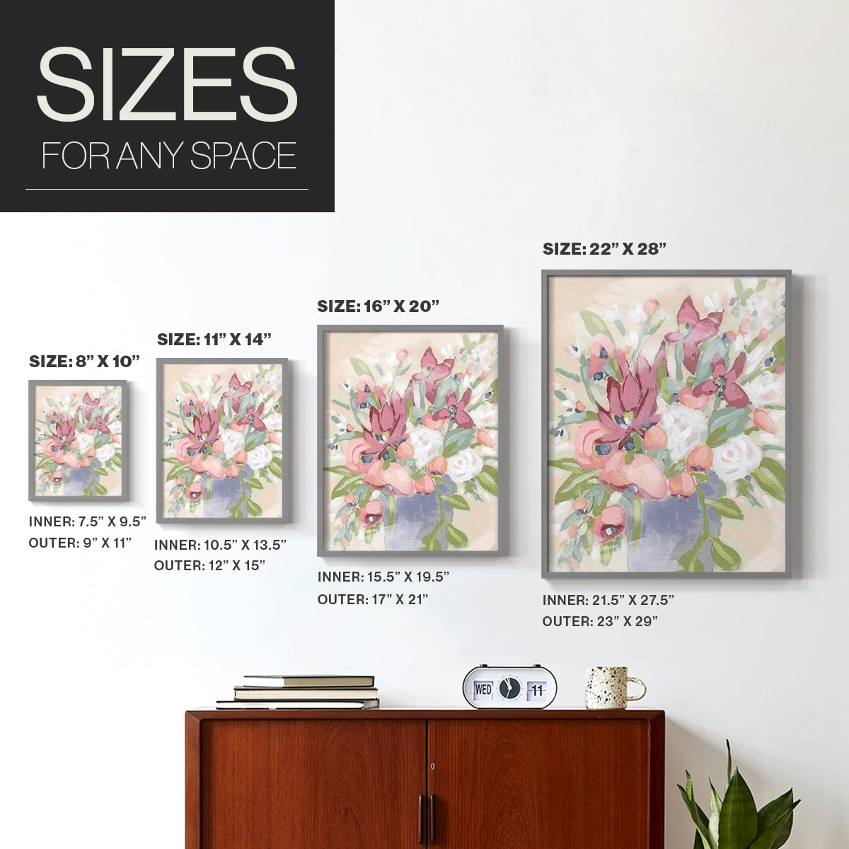 Blush Array I Framed Print in Gray Solid Wood Framed Print No Nail Hanging