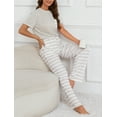 thumbnail image 6 of Loritta Lounge Set Womens 2 Piece Outfits Short Sleeve Round Neck Pajamas Striped Sleepwear Pants for Women S-2XL, 6 of 6