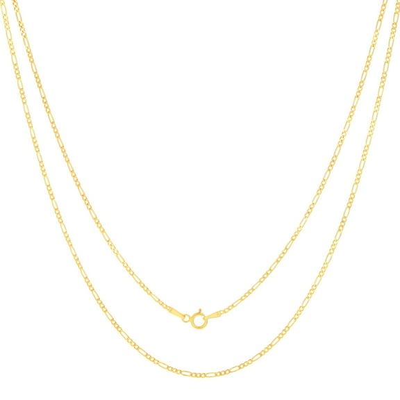 Nuragold 10k Real Yellow Gold Solid Figaro Link 1.75mm Chain Necklace (16"-24") Dainty Italian Jewelry for Men & Women