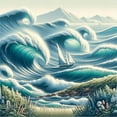 thumbnail image 6 of Ambesonne Nautical Duvet Cover Set, Swirling Huge Waves Boat, King, Reseda Green Teal and Blue, 6 of 6