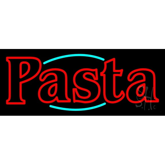Double Stroke Pasta LED Neon Sign 10 x 24 - inches, Clear Edge Cut Acrylic Backing, with Dimmer - Bright and Premium built indoor LED Neon Sign for restaurant window and interior decor.