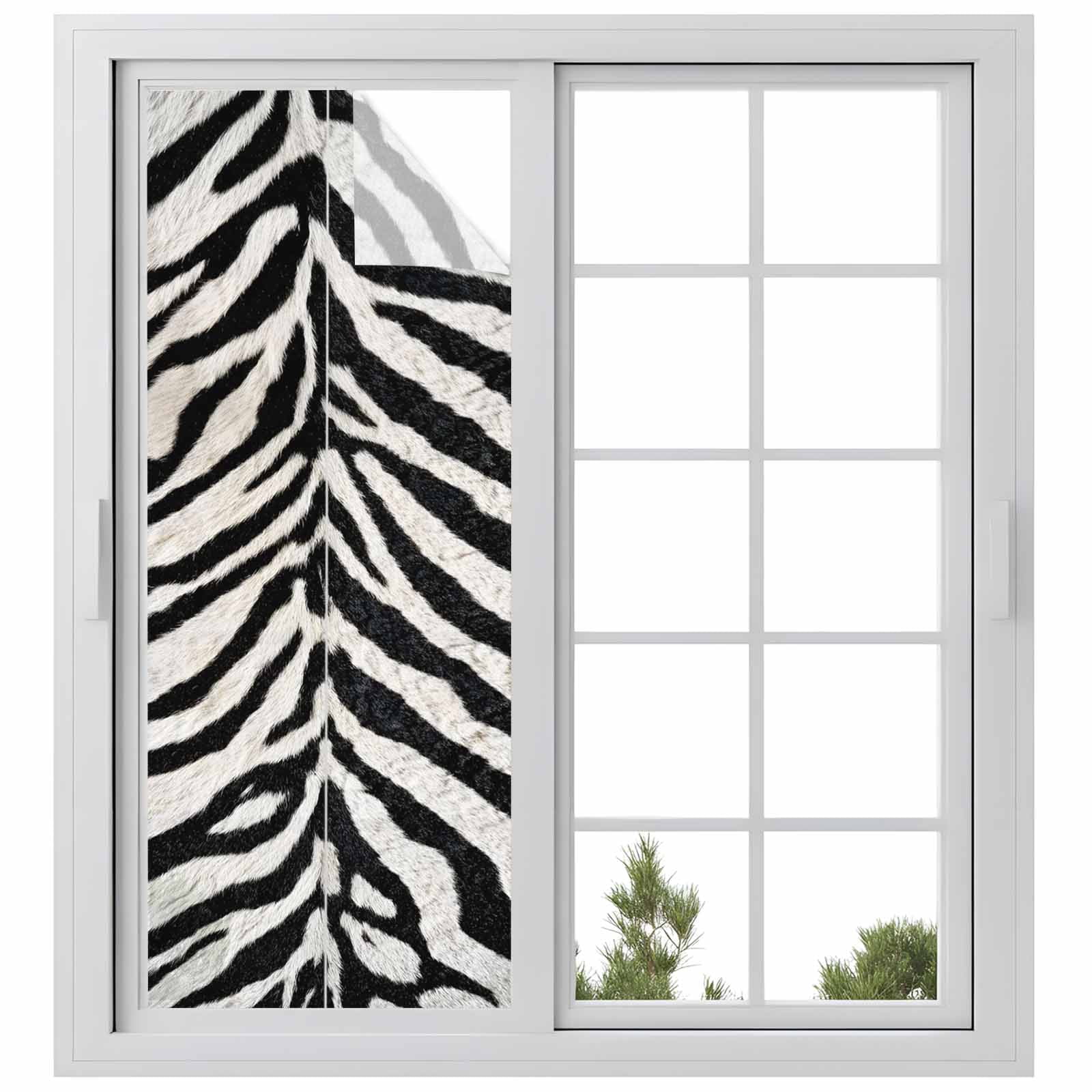 Black White Zebras Window Privacy Film, Vintage Abstract Art Static Cling UV Sun Blocking Tint Film Heat Control Windows Films for Bedroom Bathroom, Window Stickers 23.6"x59"