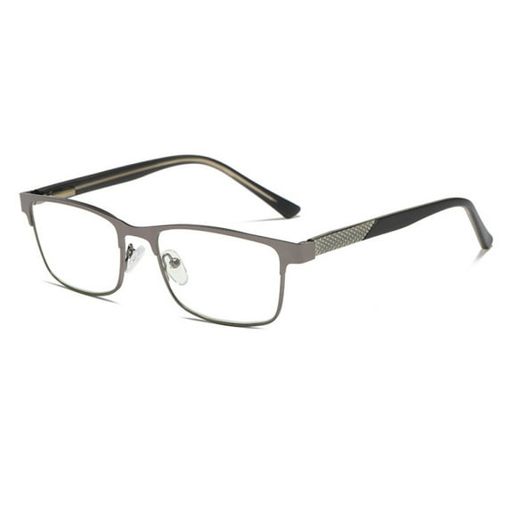 Mens Blue Light Blocking Classic Gunmetal Reading Glasses 2.5 Rectangle Metal Gray Rimmed Spring Hinges Readers  2.5