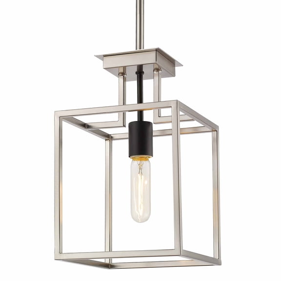 Z-Lite Quadra 1 Light Mini Pendant in Brushed Nickel Black