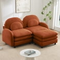 thumbnail image 2 of AUU Orange Teddy Fabric Sectional 2-Seater Modular Loveseat Sofa with Movable Ottoman, Curved Backrest and Lumbar Pillows, Double-Layer Cushion, 2 of 15