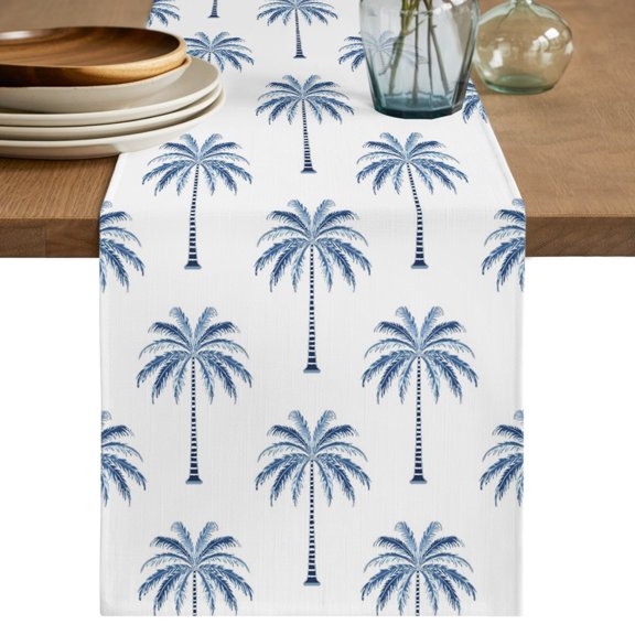 Table Runners 90 Inches Long Dress Scarves, Navy Blue Palm Trees Farmhouse Coffee/Dining/Kitchen Table Decor Table Runner for Living Room, Tropical Summer Beach Botanical 13x90 Inch