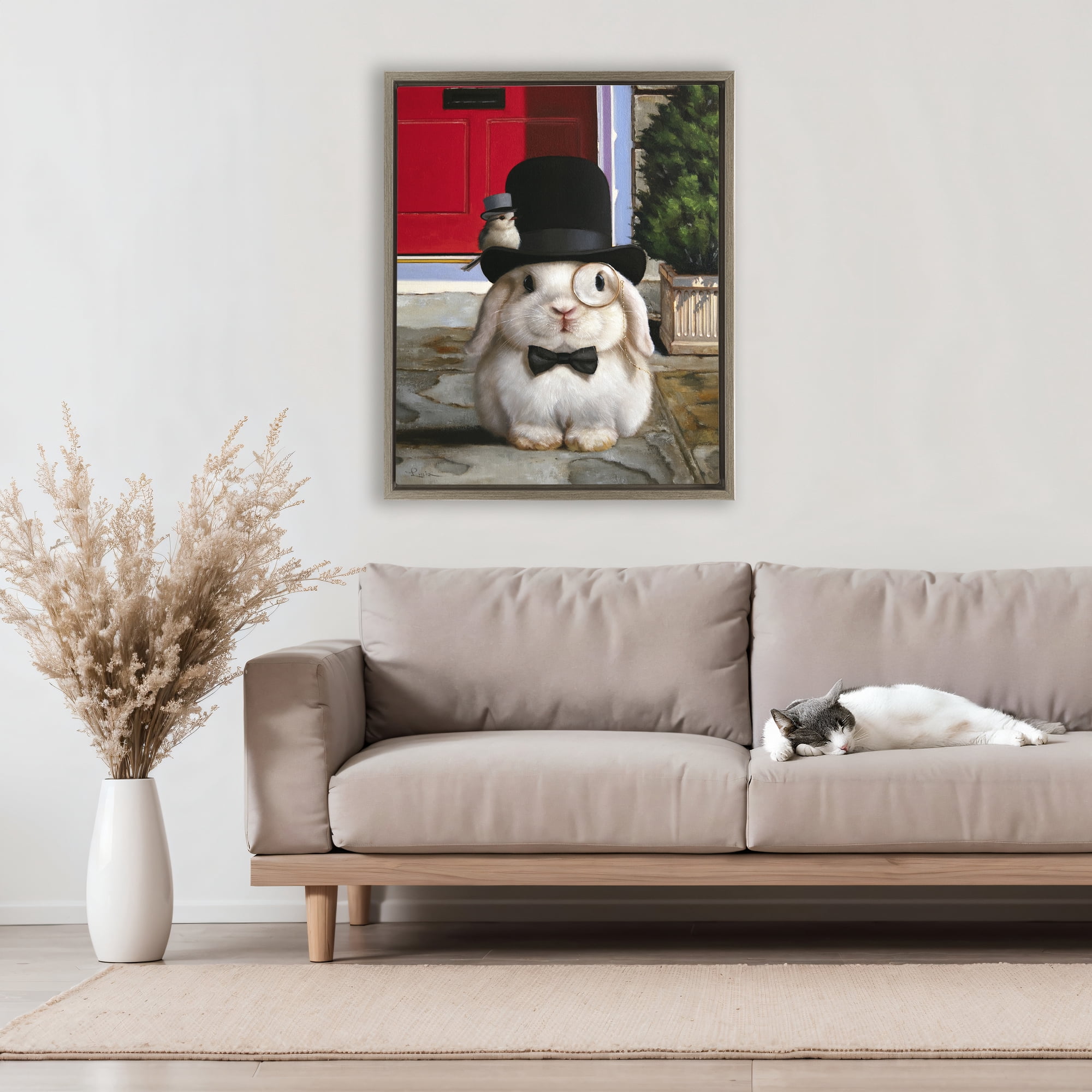 Stupell Industries Lord Bunbury Rabbit Brown Framed Floater Canvas Wall Art, design by Lucia Heffernan