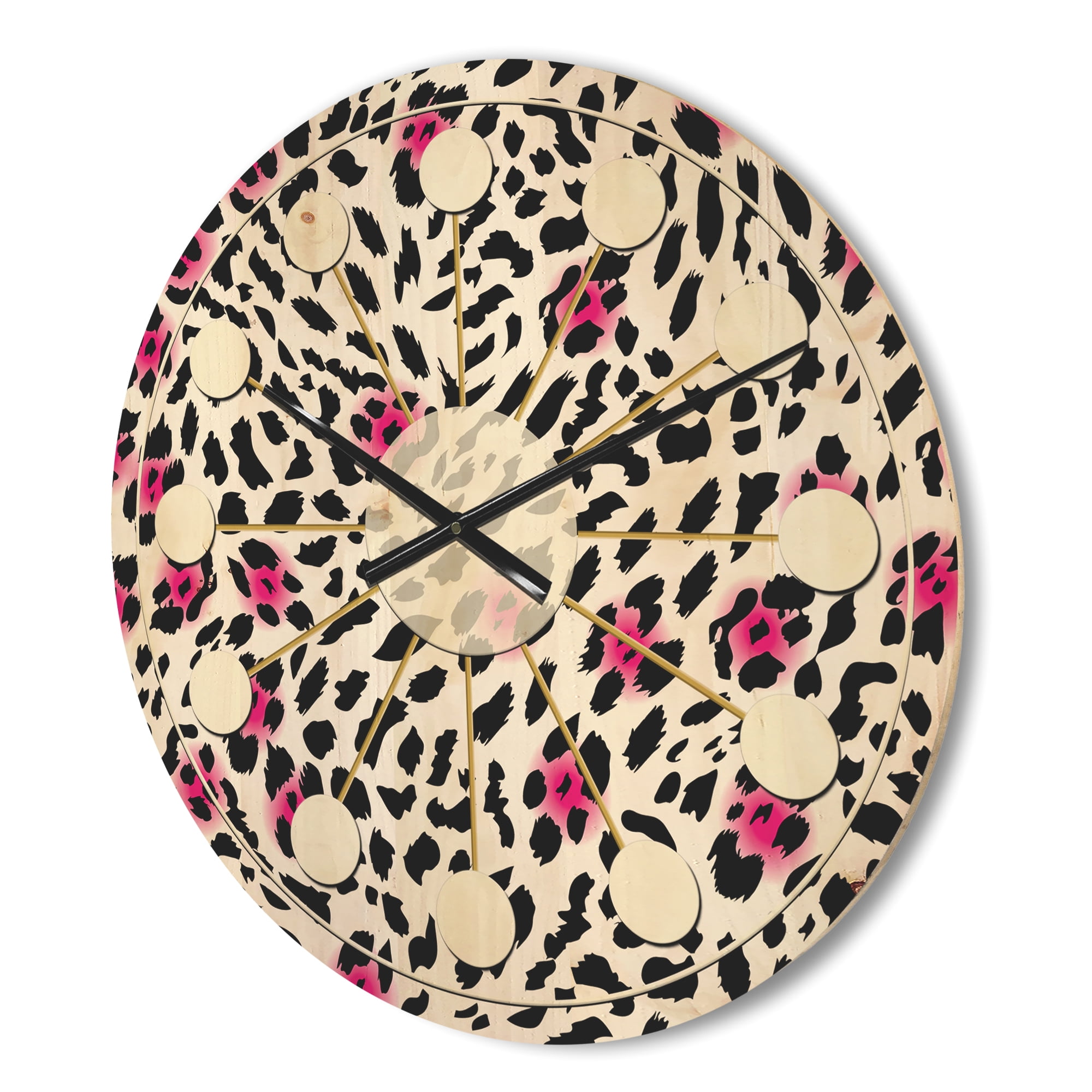 Designart 'Glam Leopard Retro Pattern' Mid-Century Modern Wood Wall Clock