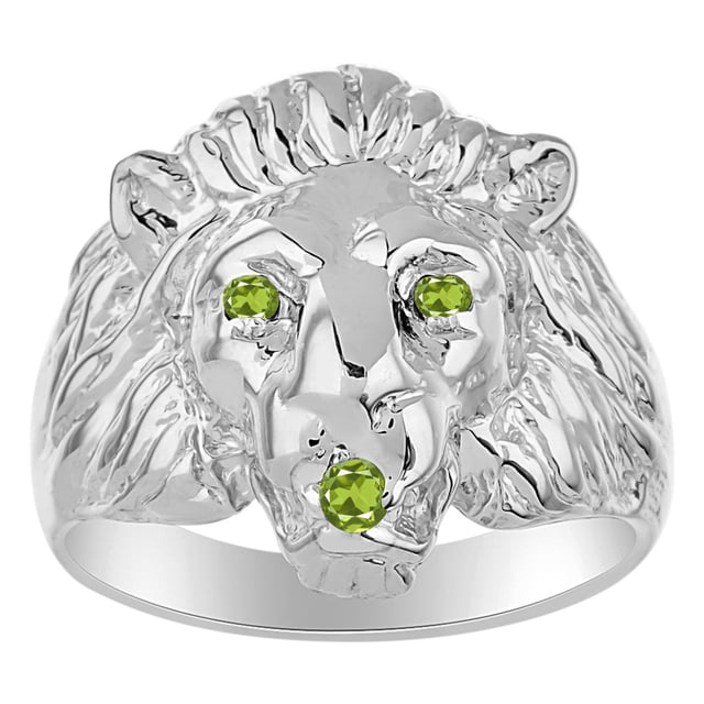 RYLOS Sterling Silver Lion Head Ring Color Stone Birthstones Eyes and Mouth Fun Designer Rings Peridot Jewelry Size 12
