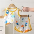 thumbnail image 2 of Jinhomg Toddler Baby Summer Outfits Casual Sleeveless Cartoon Graphic Tank Tops with Shorts Lightweight Comfy Cotton Lounge Sets for Boys and Girls White 9 Months, 2 of 4