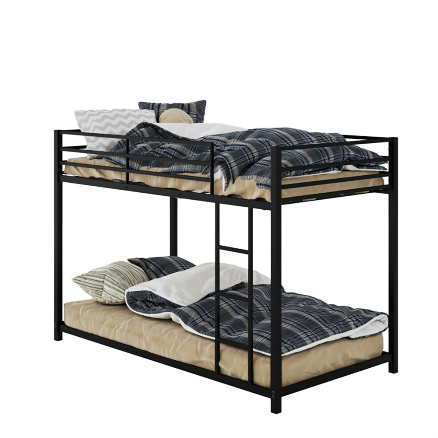 Demi Bonn Twin Over Twin Bunk Bed with Safety Guard Rails and Side Ladder, Twin Bunk Beds, Sturdy Metal Bed Frame No Box Spring Needed, Black