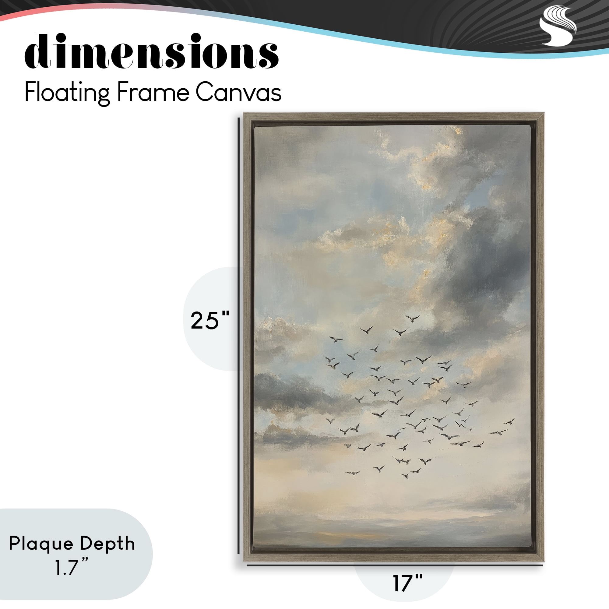 Stupell Industries Birds in the Clouds at Dusk Brown Framed Floater Canvas Wall Art, design by Petal Prints Design