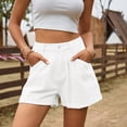 thumbnail image 2 of Nestiefly Womens Jean Shorts High Waisted Denim Shorts Stretchy Rolled Folded Hem Summer Casual Jorts with Pockets White M, 2 of 6