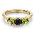 thumbnail image 3 of Gem Stone King 18K Yellow Gold Plated Silver Black Sapphire and Green Peridot Engagement Ring for Women | 1.79 Cttw | Round 5MM | Gemstone September Birthstone | Size 6, 3 of 6