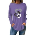 thumbnail image 2 of Womens Tops Long Sleeves Round Neck Love Heart Printed Loose Casual Sweatshirt Purple XXXXL, 2 of 3