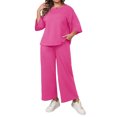 thumbnail image 2 of Solid Color 2 Pieces Plus Size Sets Women Three Quarter Sleeve Tops and Wide Leg Pants, 2 of 6