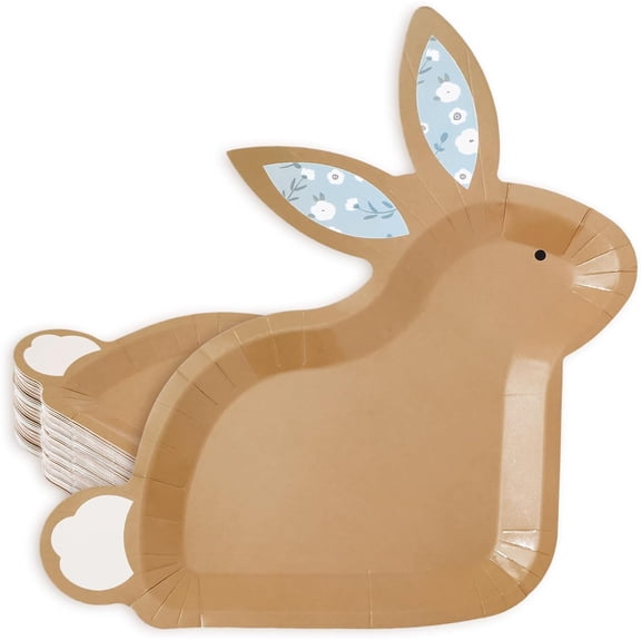 Easter Vintage Paper Plates Bunny Shaped Disposable Plates Brown Rabbit Dinner Plates for Spring Holiday Party Table Decor Supplies