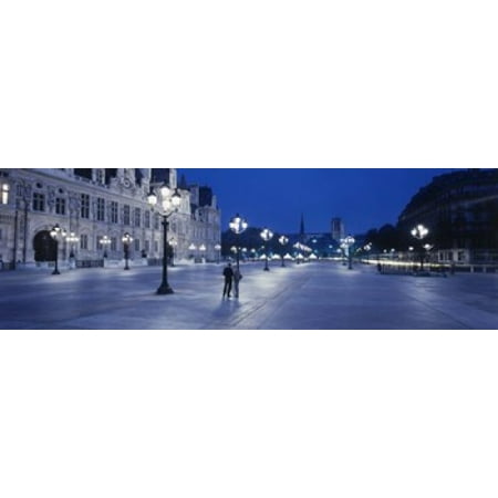 Hotel de Ville & Notre Dame Cathedral Paris France Canvas Art - Panoramic Images (18 x (Art Best Notre Dame)