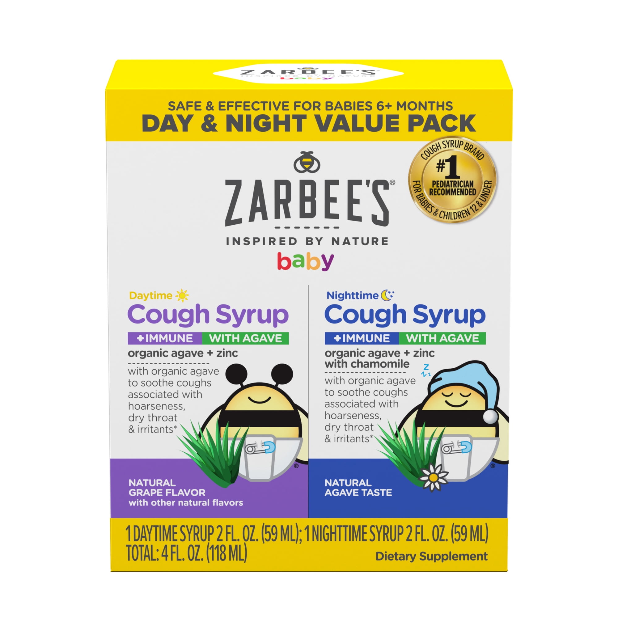 Zarbee’s Baby Daytime and Nighttime Cough Syrup + Immune Value Pack, 2X 4 fl. oz.